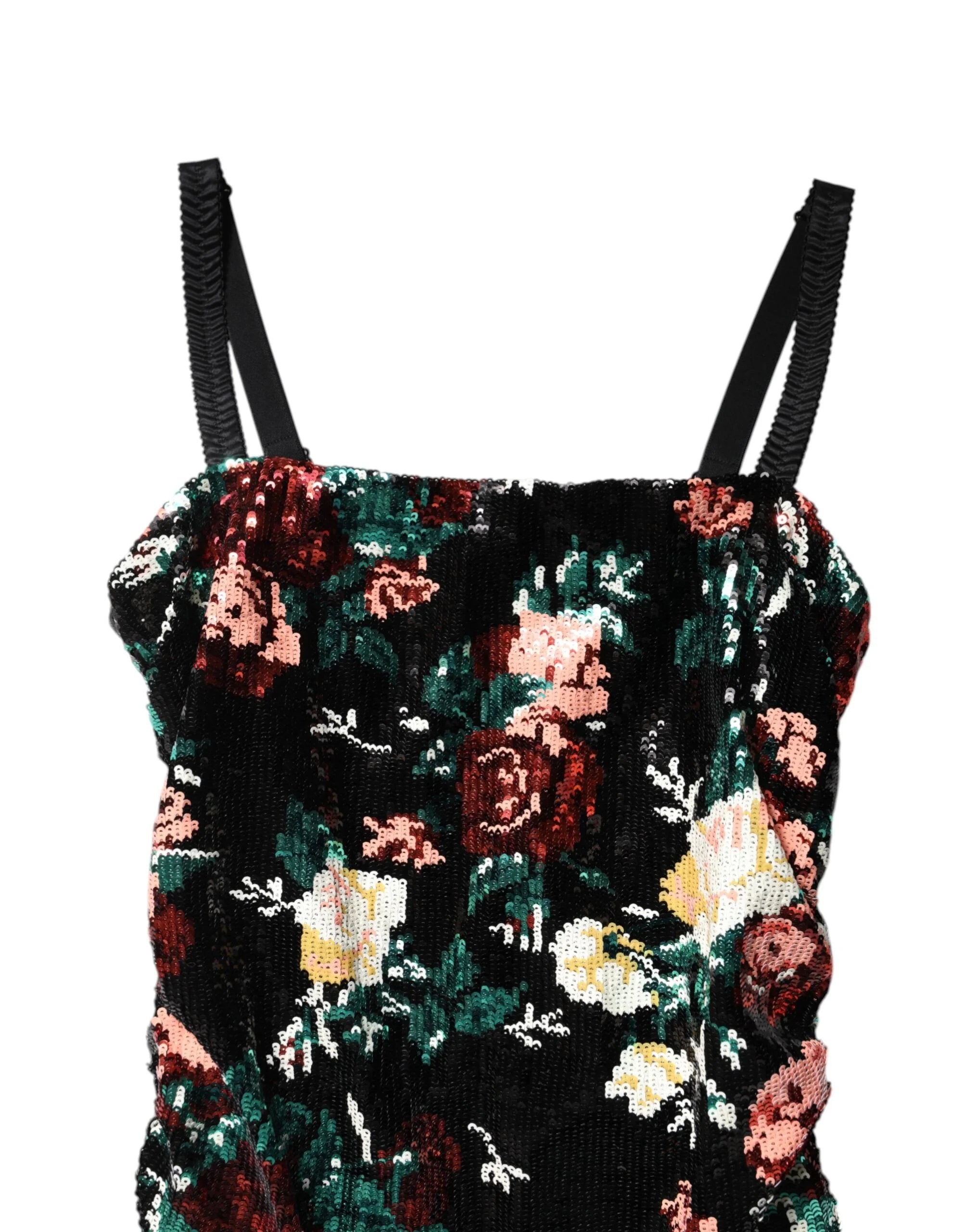 Dolce & Gabbana Black Floral Sequin Sleeveless Sheath Dress - Dresses