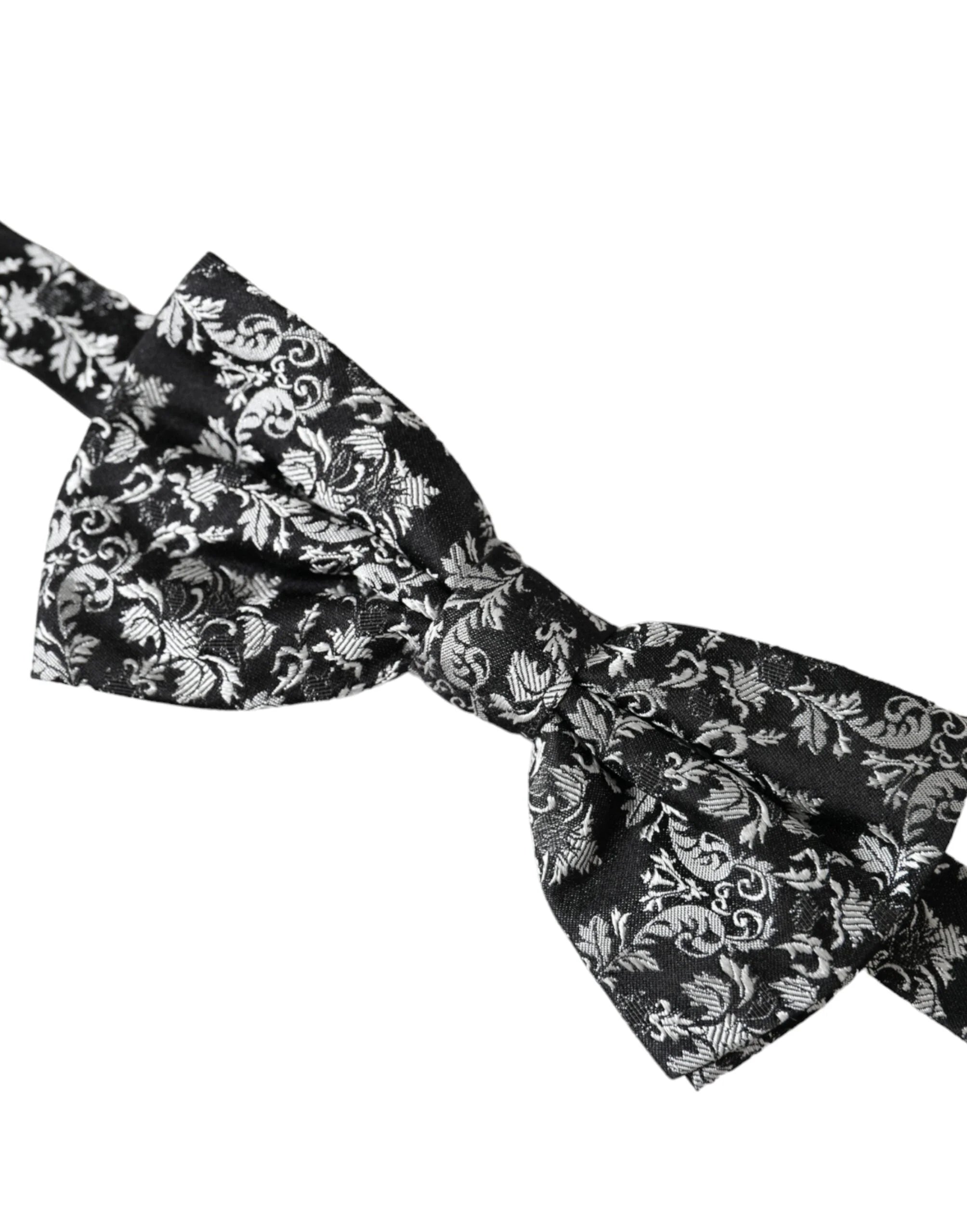 Dolce & Gabbana Black Floral Silk Adjustable Neck Men Bow Tie - Neckties