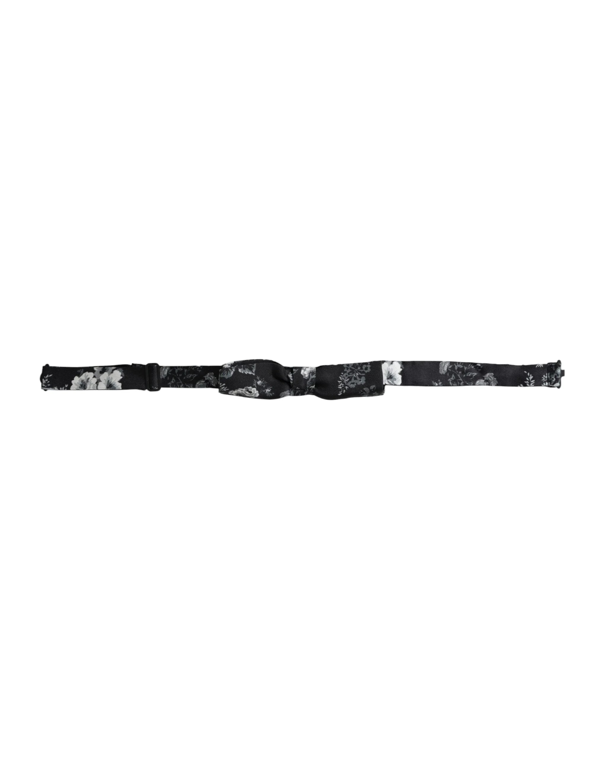 Dolce & Gabbana Black Floral Silk Adjustable Neck Men Bow Tie - Neckties