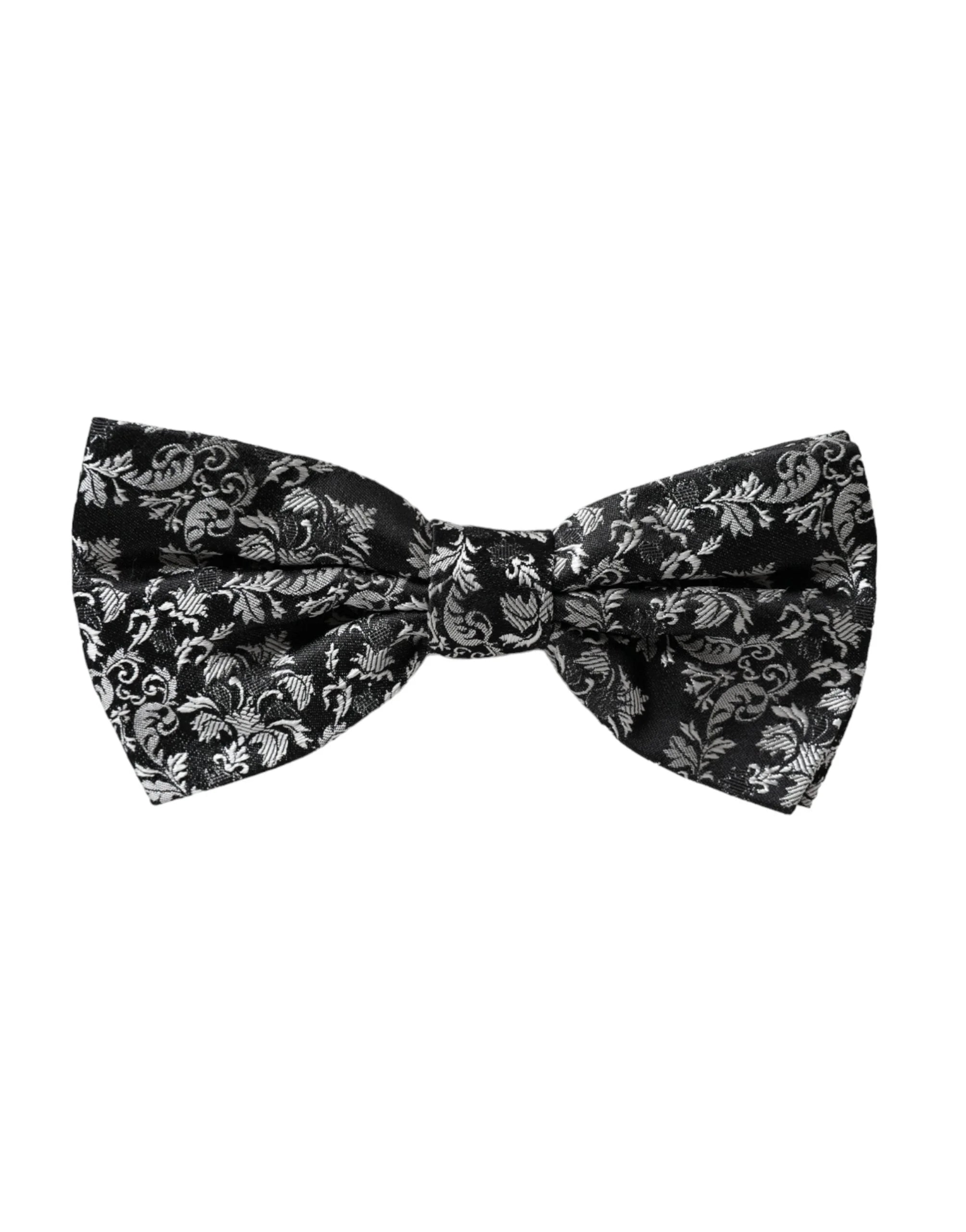 Dolce & Gabbana Black Floral Silk Adjustable Neck Men Bow Tie - Neckties