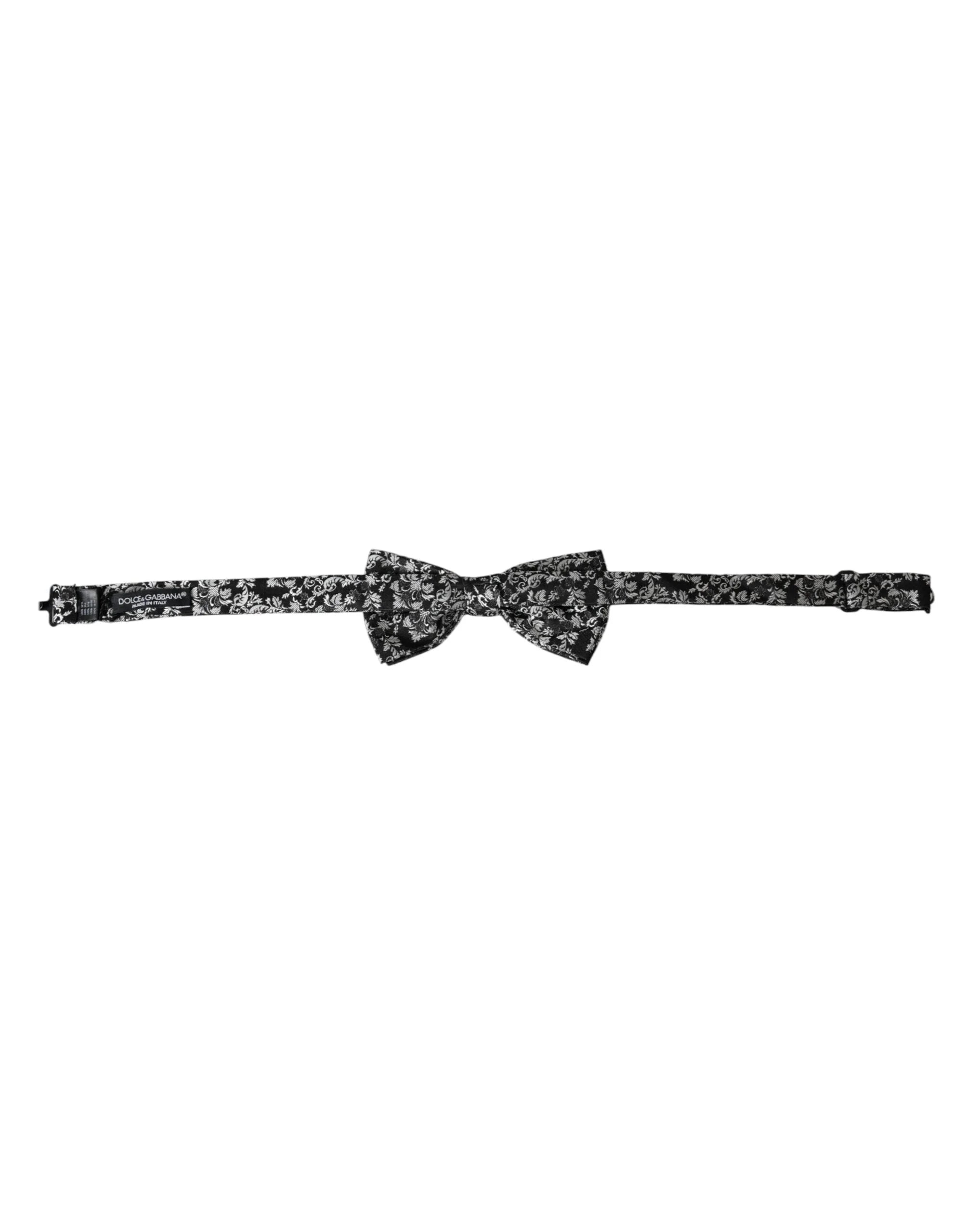 Dolce & Gabbana Black Floral Silk Adjustable Neck Men Bow Tie - Neckties