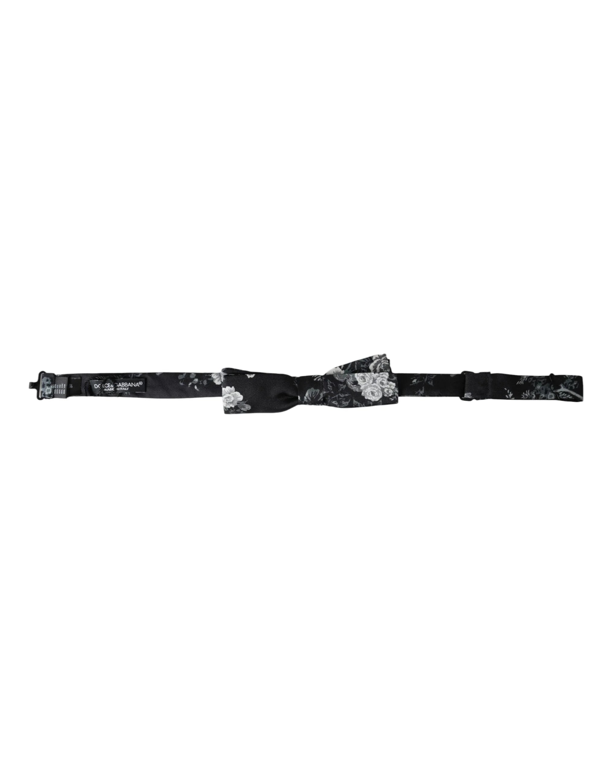 Dolce & Gabbana Black Floral Silk Adjustable Neck Men Bow Tie - Neckties