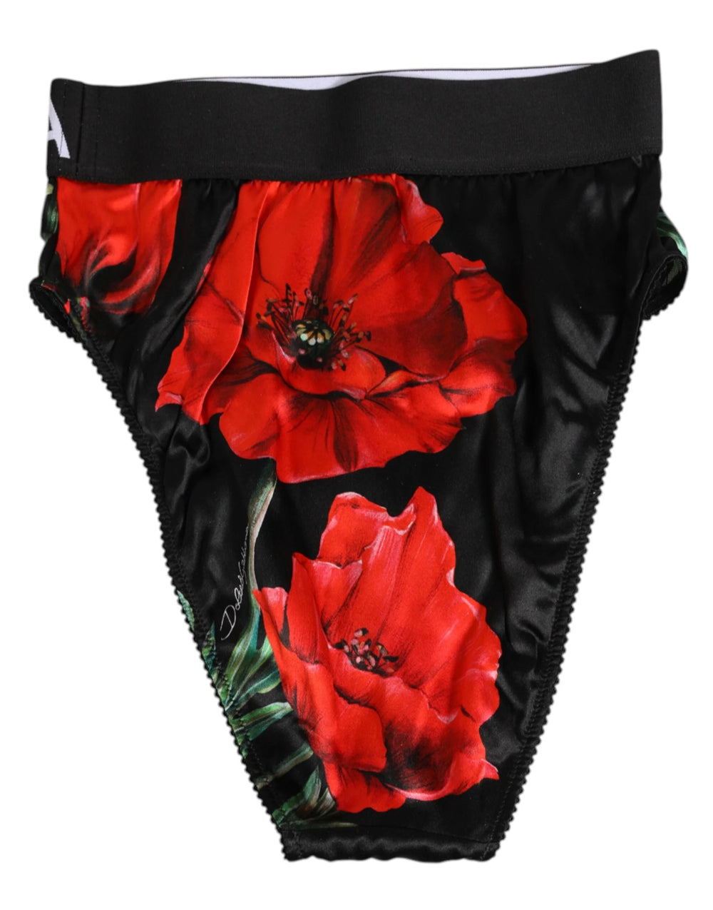 Dolce & Gabbana Black Floral Silk High Waist Panty Underwear - Briefs