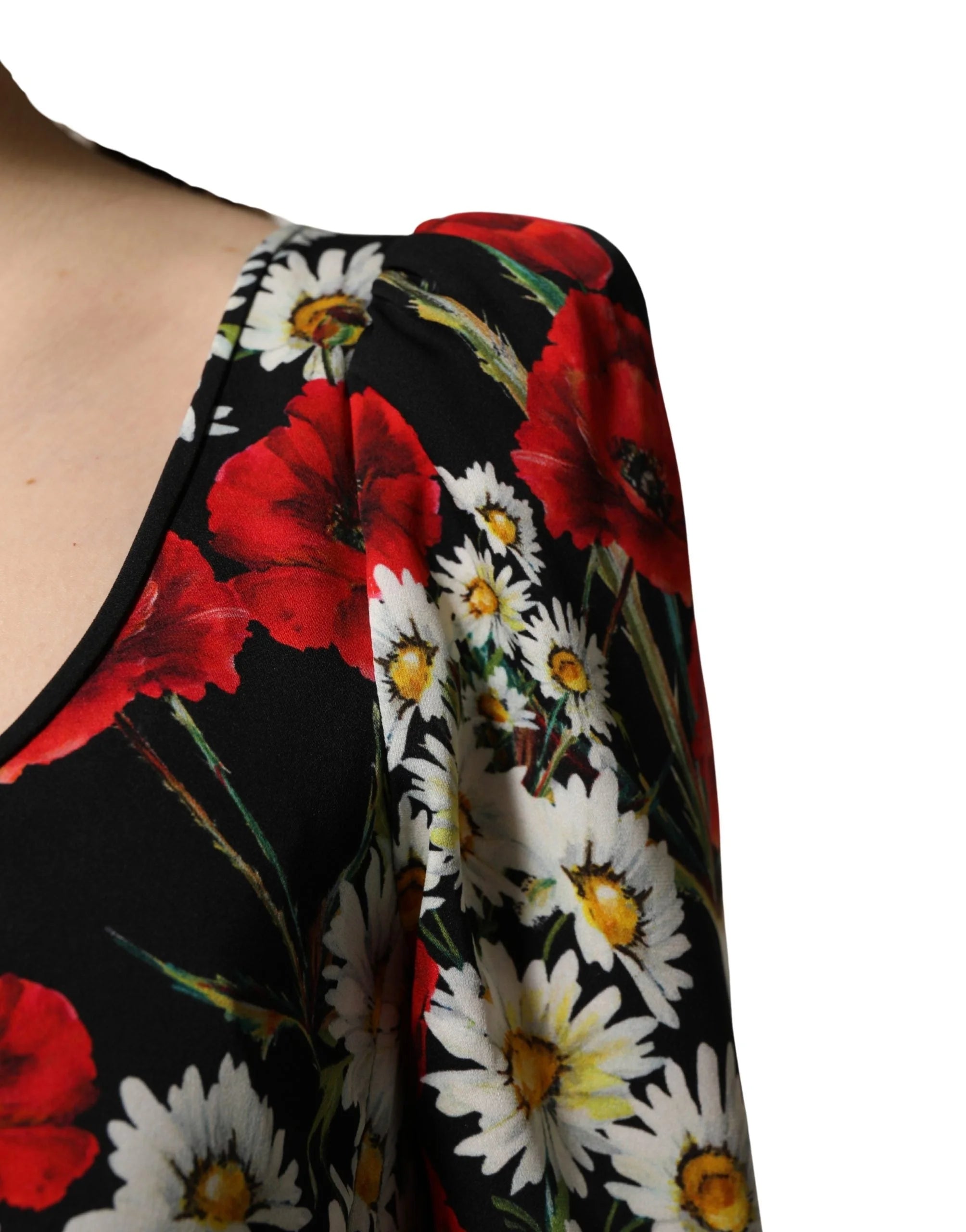 Dolce & Gabbana Black Floral Silk Long Sleeves Gown Dress - IT36|XXS