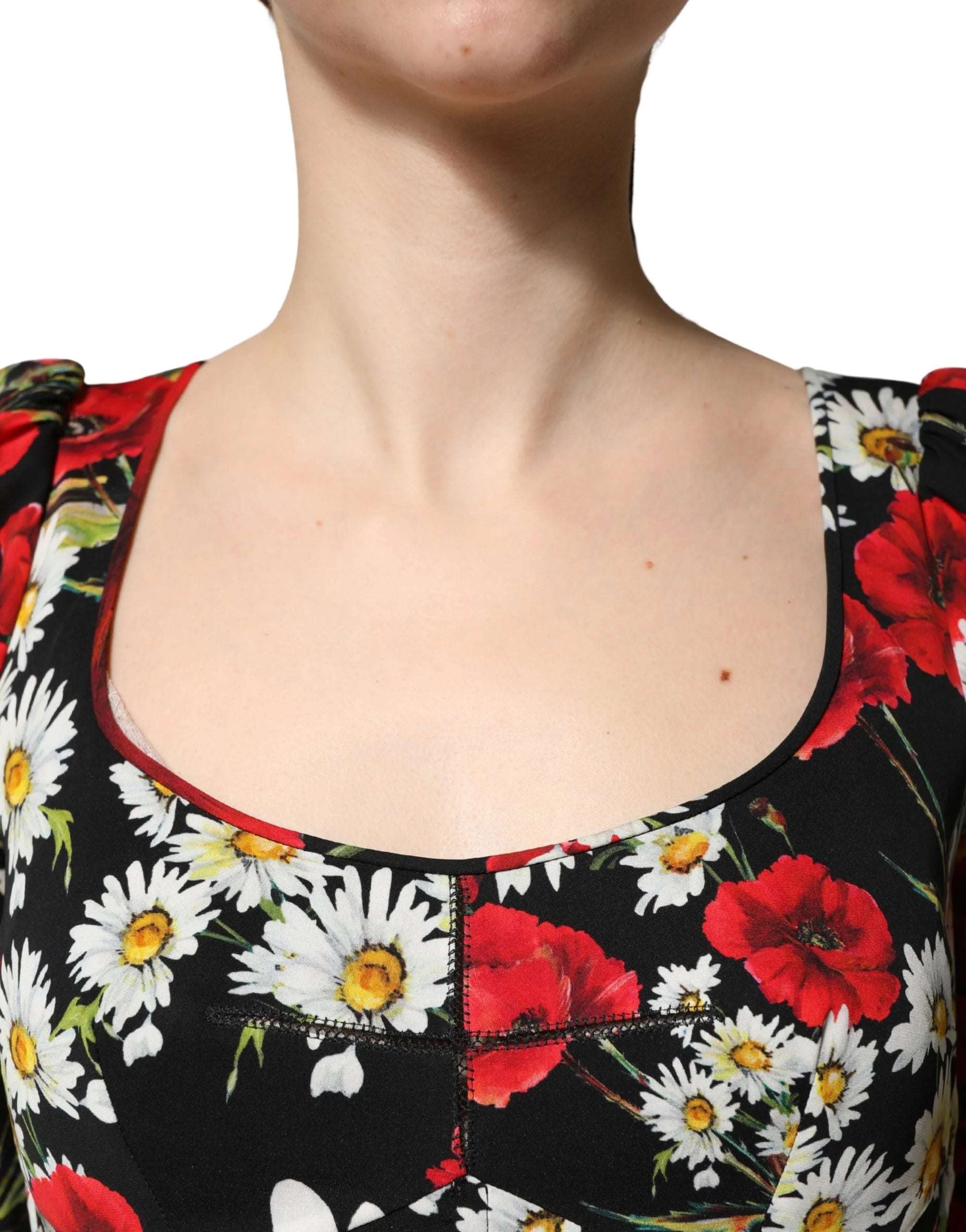 Dolce & Gabbana Black Floral Silk Long Sleeves Gown Dress - IT36|XXS