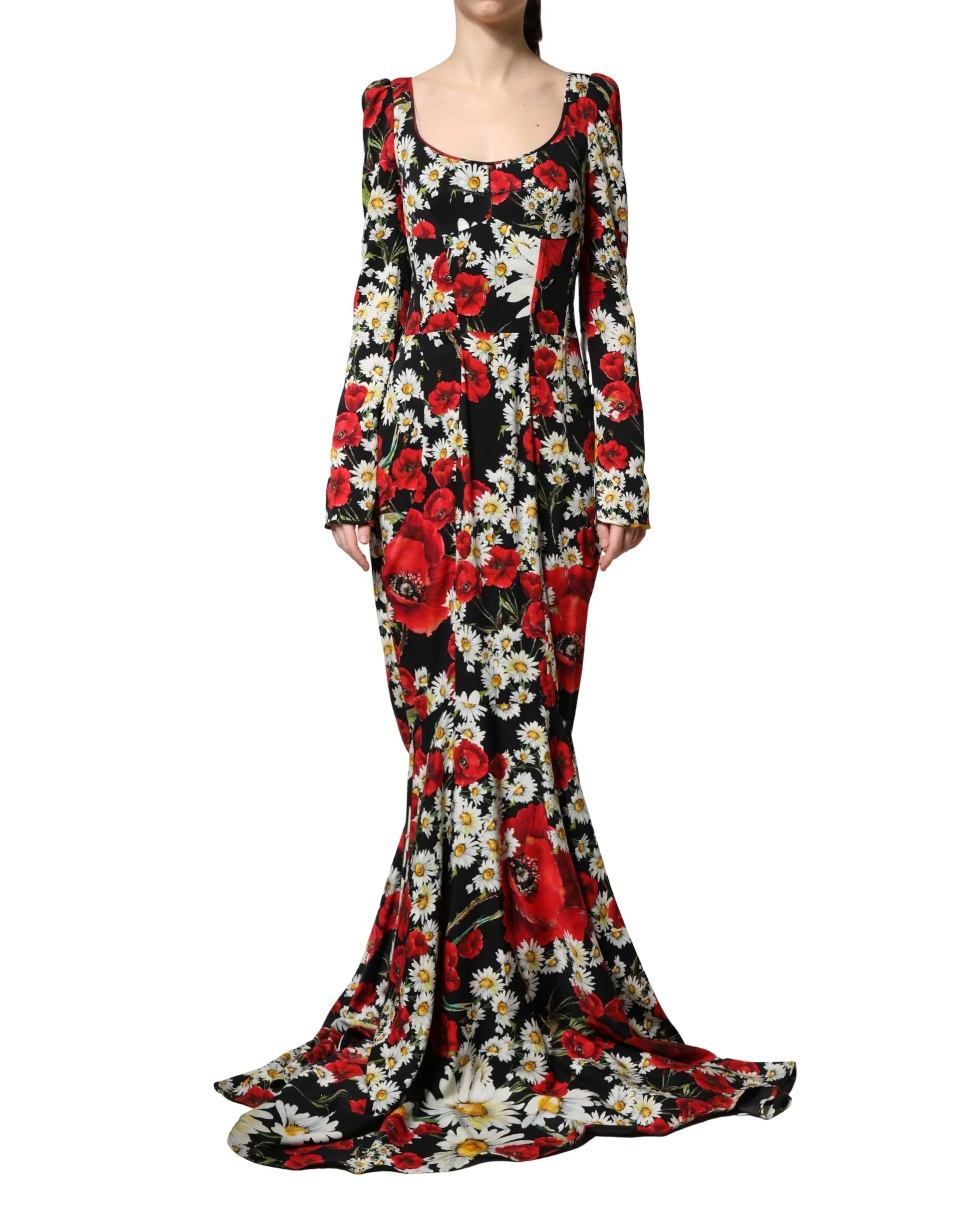 Dolce & Gabbana Black Floral Silk Long Sleeves Gown Dress - IT36|XXS