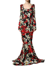 Dolce & Gabbana Black Floral Silk Long Sleeves Gown Dress - IT36|XXS
