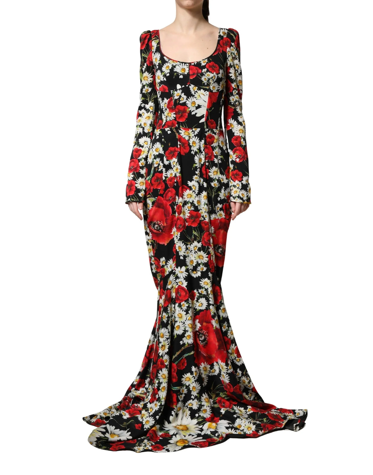Dolce & Gabbana Black Floral Silk Long Sleeves Gown Dress - IT36|XXS