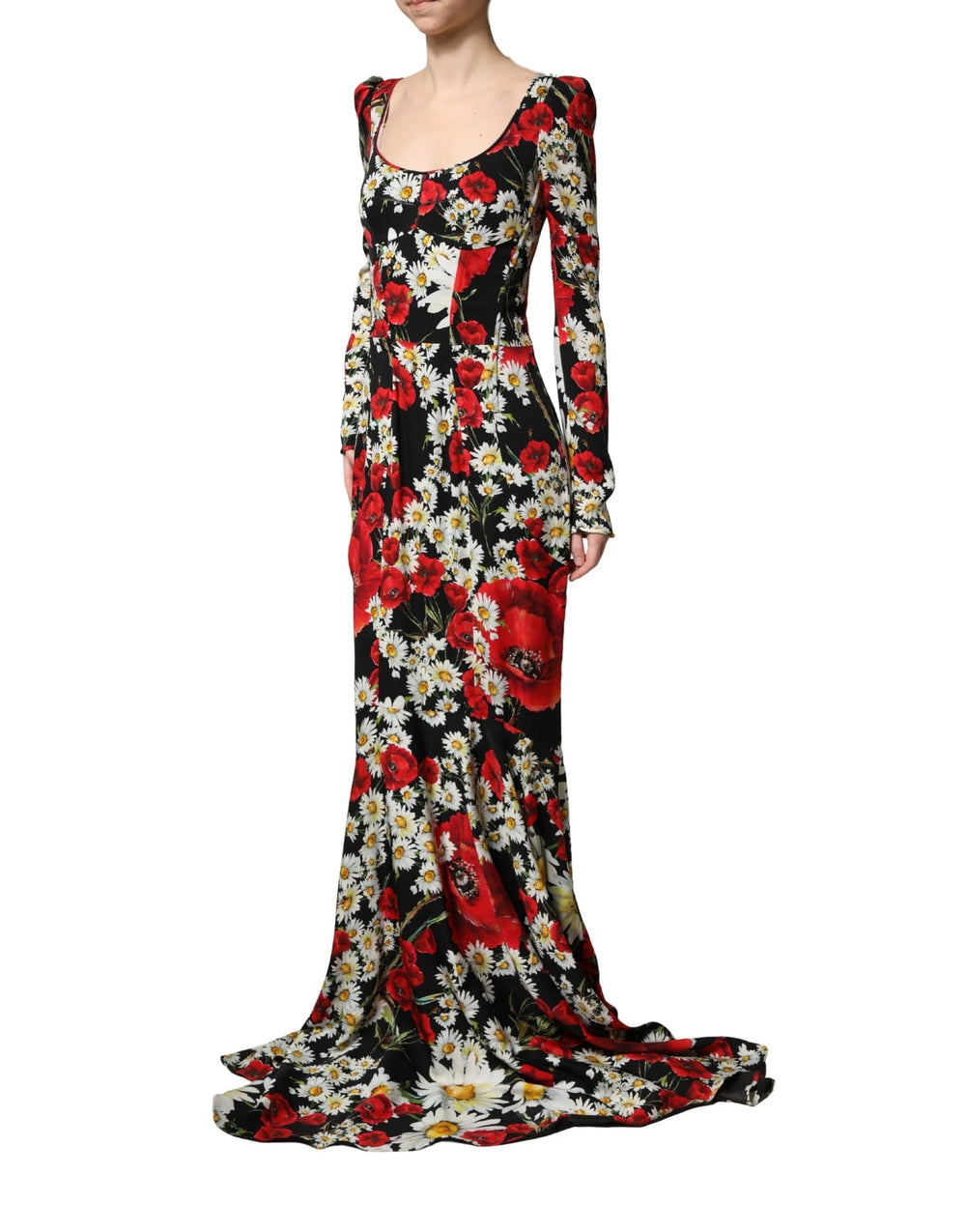 Dolce & Gabbana Black Floral Silk Long Sleeves Gown Dress - IT36|XXS