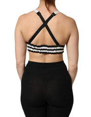 Dolce & Gabbana Black Floral Silk Satin Crop Logo Bralette Top - IT40|S