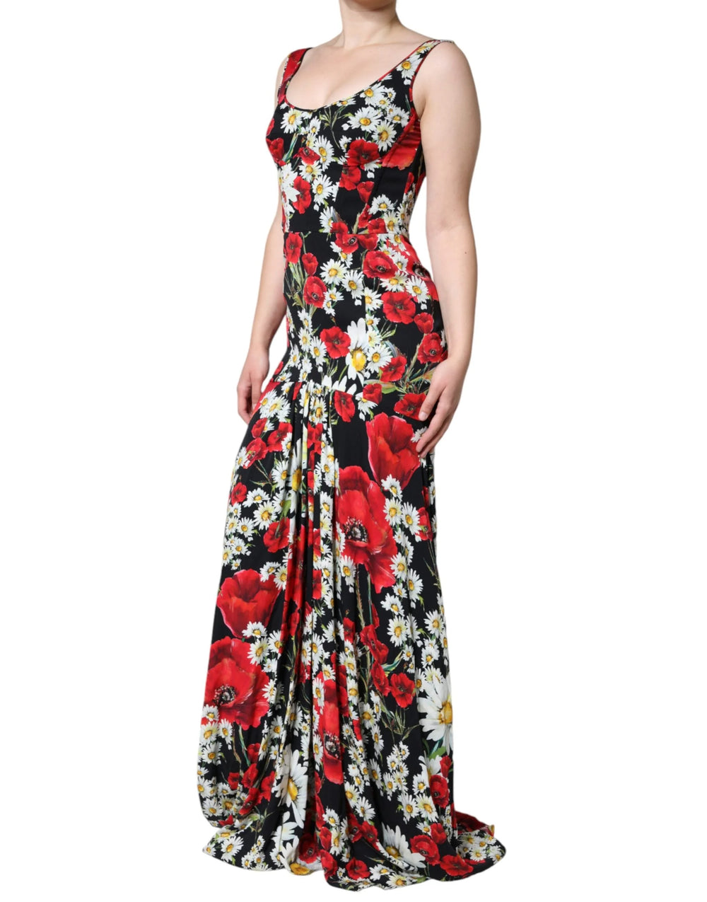 Dolce & Gabbana Black Floral Silk Sleeveless Long Gown Dress - IT42|M - Dresses