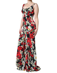 Dolce & Gabbana Black Floral Silk Sleeveless Long Gown Dress - IT42|M - Dresses
