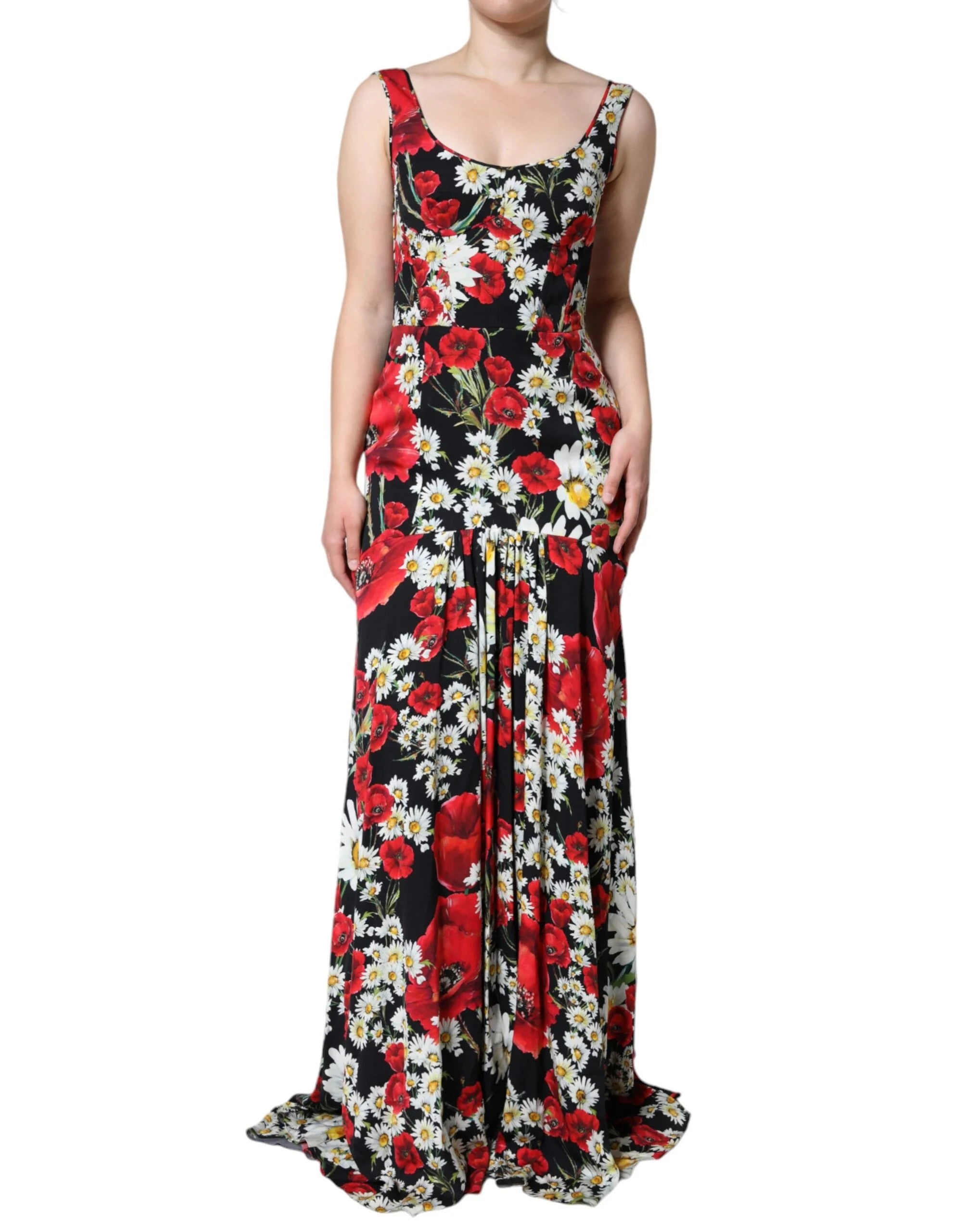 Dolce & Gabbana Black Floral Silk Sleeveless Long Gown Dress - IT42|M - Dresses