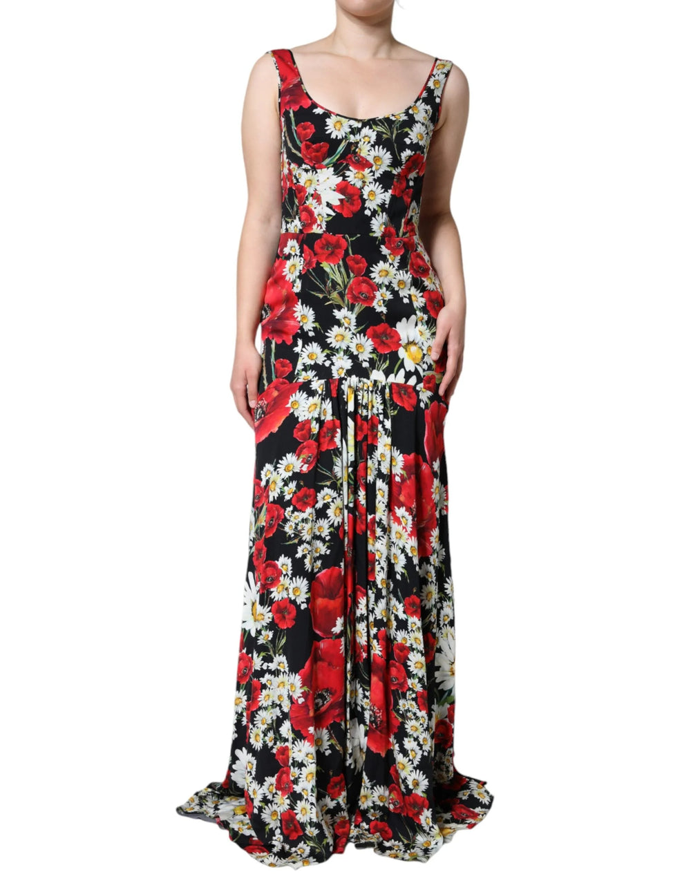 Dolce & Gabbana Black Floral Silk Sleeveless Long Gown Dress - IT42|M - Dresses