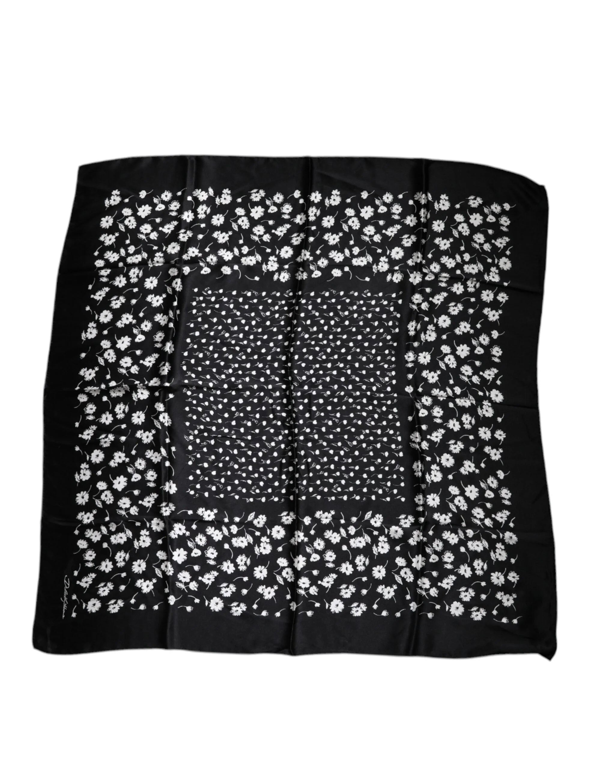 Dolce & Gabbana Black Floral Silk Square Wrap Shawl Scarf - Scarves & Shawls