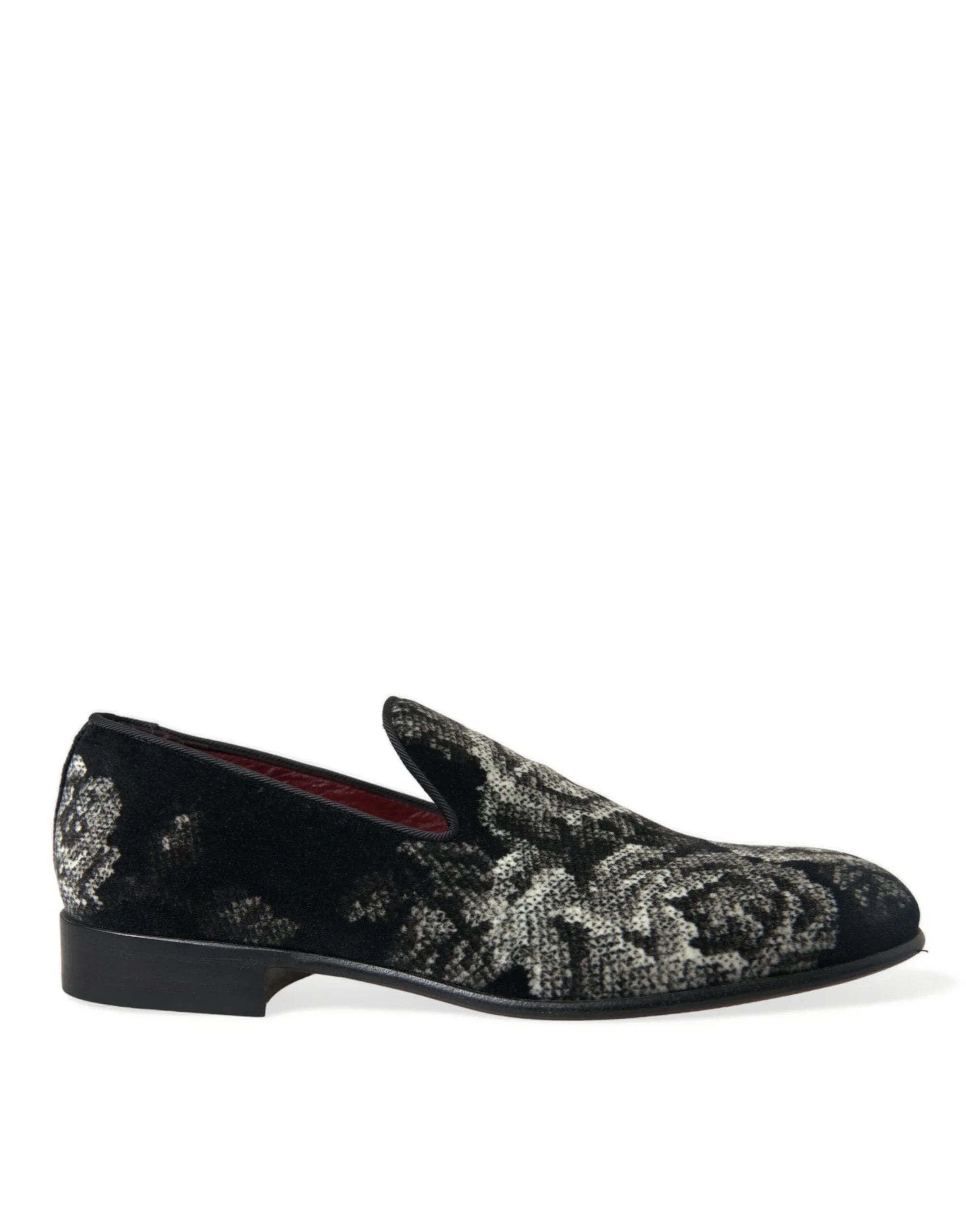 Dolce & Gabbana Black Floral Slippers Men Loafers Dress Shoes - EU39/US6