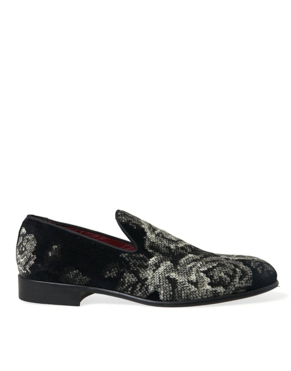 Dolce & Gabbana Black Floral Slippers Men Loafers Dress Shoes - EU39/US6