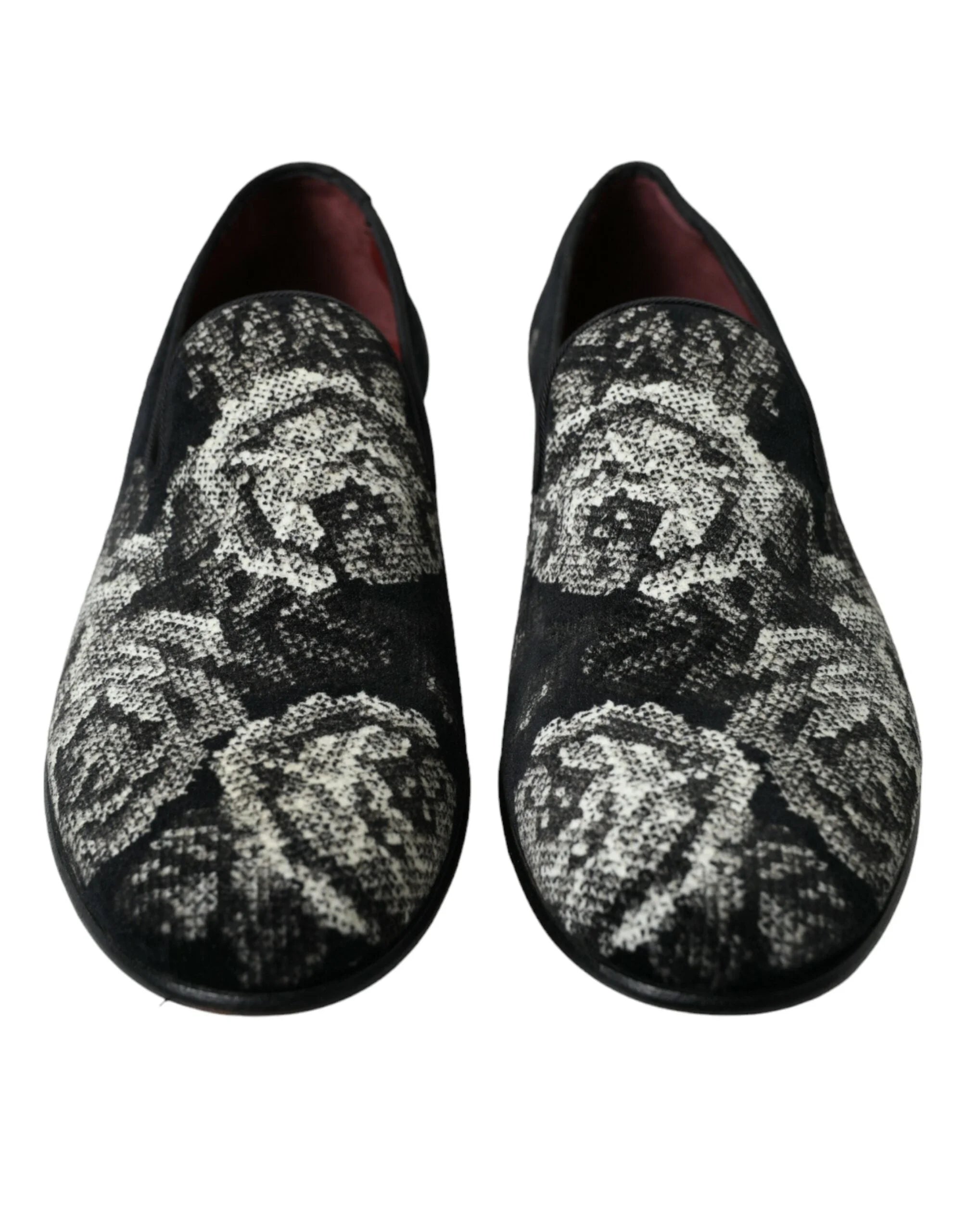 Dolce & Gabbana Black Floral Slippers Men Loafers Dress Shoes - EU39/US6