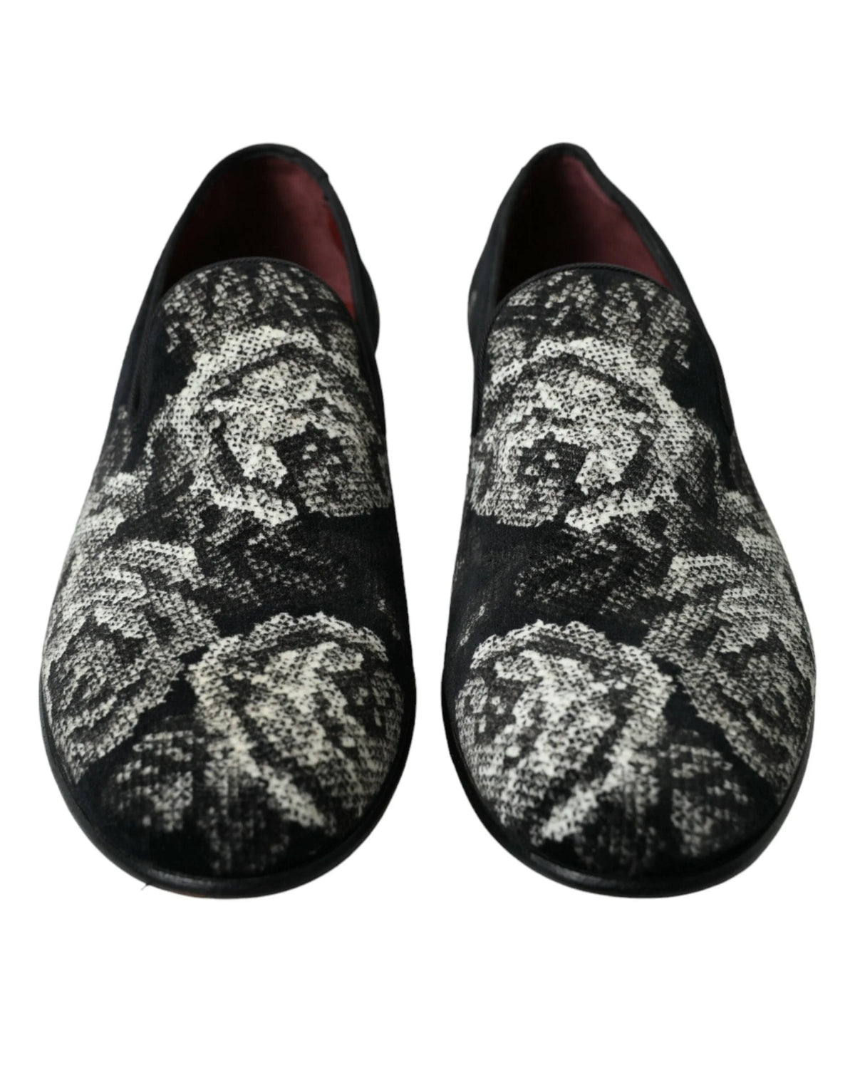 Dolce & Gabbana Black Floral Slippers Men Loafers Dress Shoes - EU39/US6