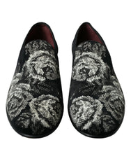 Dolce & Gabbana Black Floral Slippers Men Loafers Dress Shoes - EU39/US6