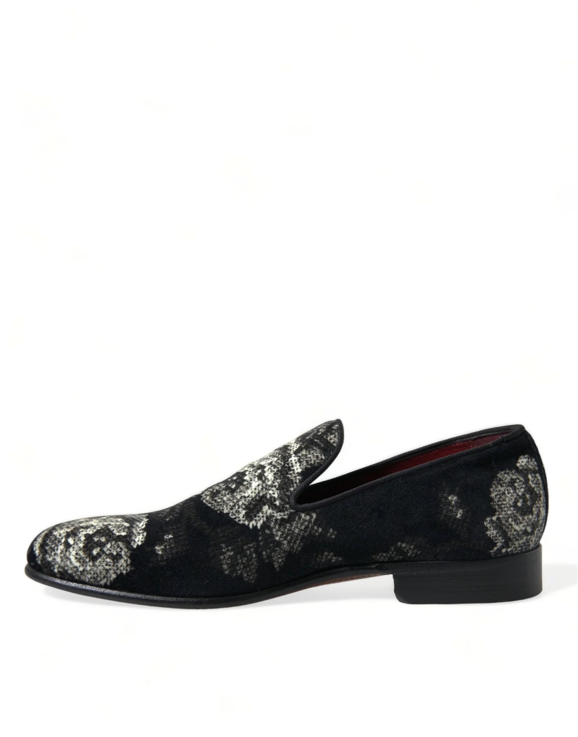 Dolce & Gabbana Black Floral Slippers Men Loafers Dress Shoes - EU39/US6