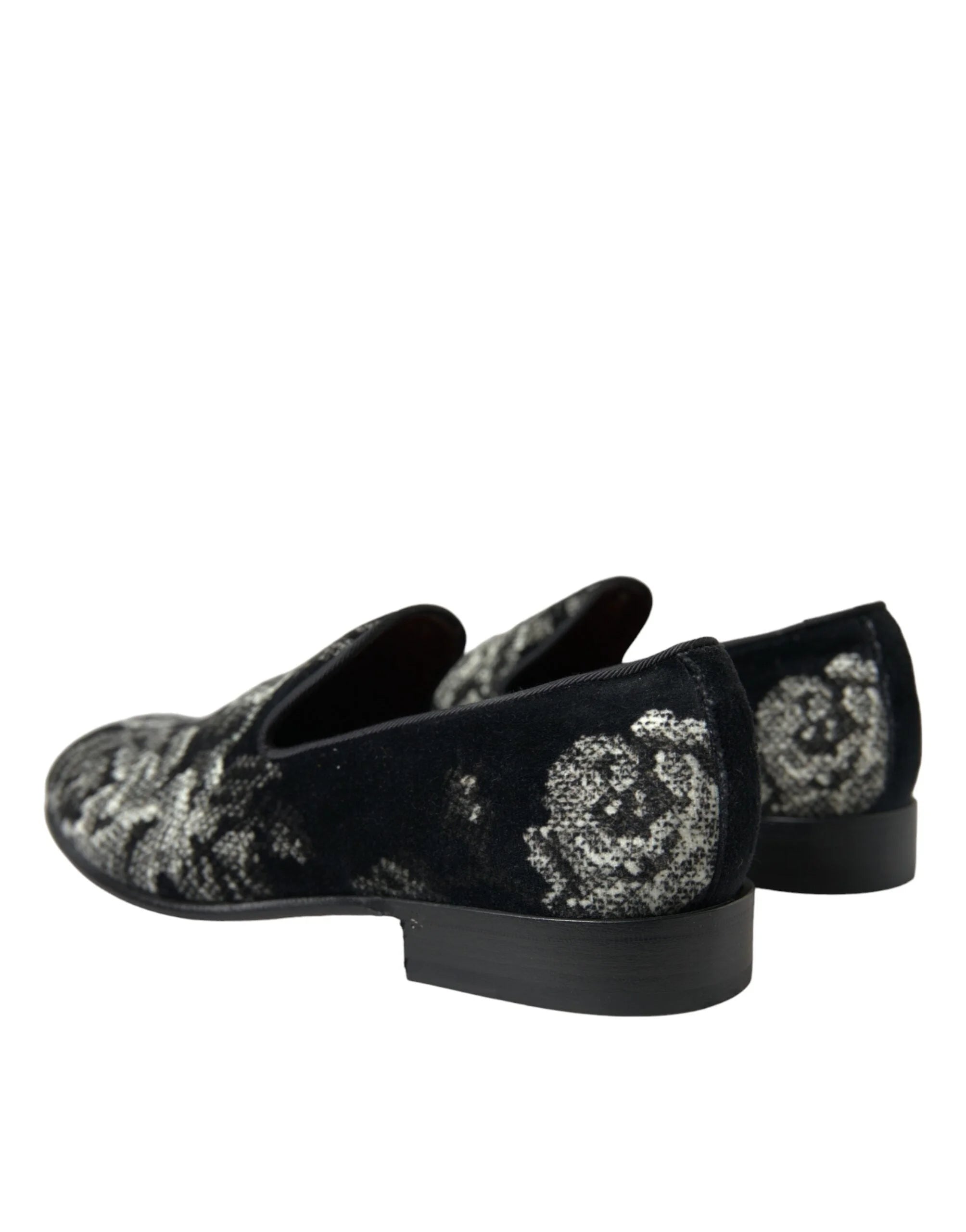 Dolce & Gabbana Black Floral Slippers Men Loafers Dress Shoes - EU39/US6