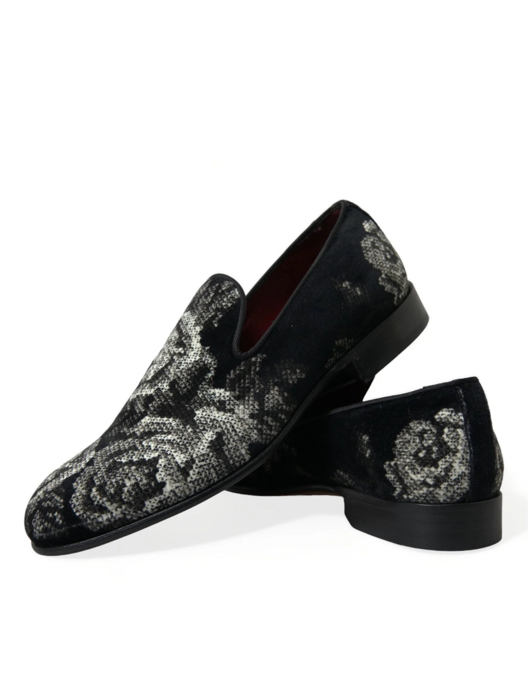 Dolce & Gabbana Black Floral Slippers Men Loafers Dress Shoes - EU39/US6