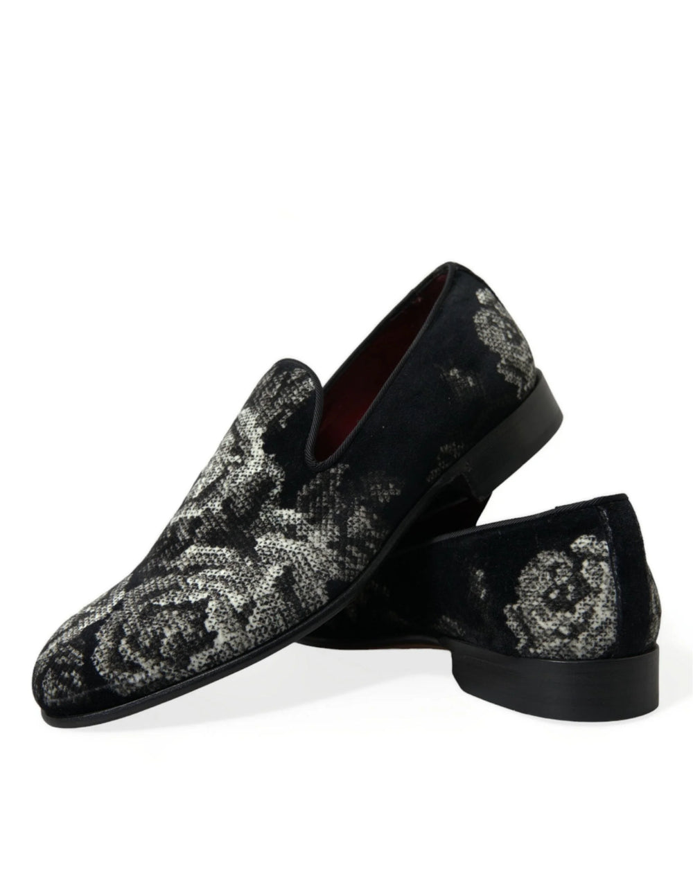 Dolce & Gabbana Black Floral Slippers Men Loafers Dress Shoes - EU39/US6