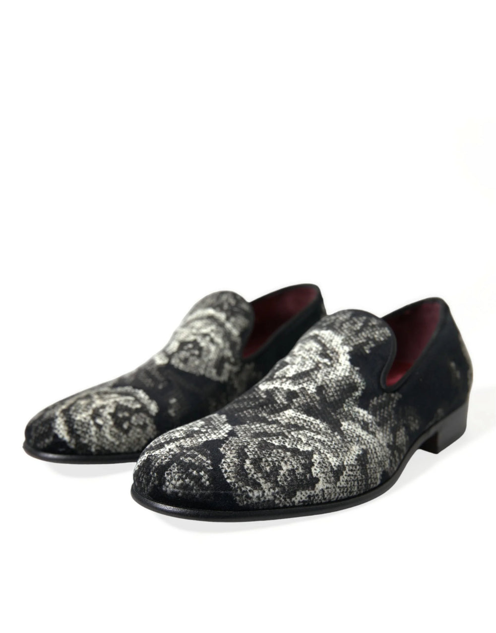 Dolce & Gabbana Black Floral Slippers Men Loafers Dress Shoes - EU39/US6