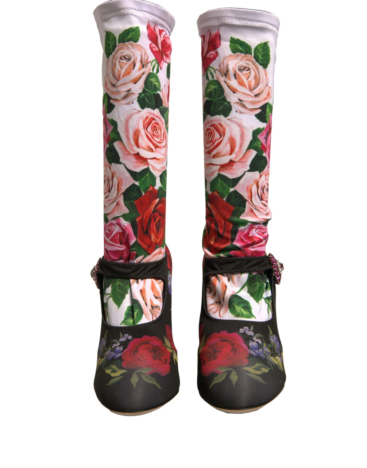 Dolce & Gabbana Black Floral Socks Crystal Boots Jersey Shoes - EU38/US7.5