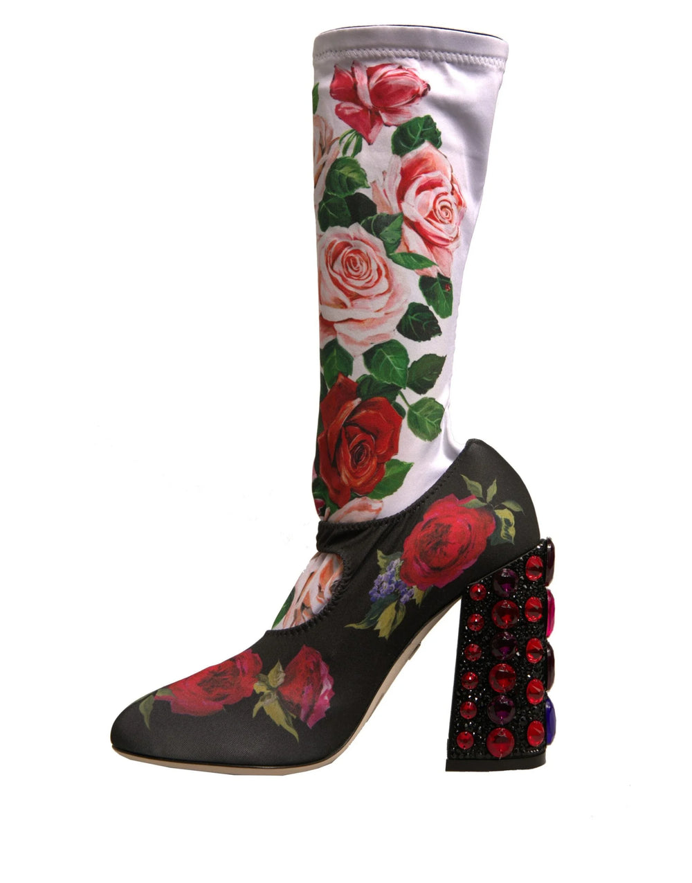 Dolce & Gabbana Black Floral Socks Crystal Boots Jersey Shoes - EU38/US7.5