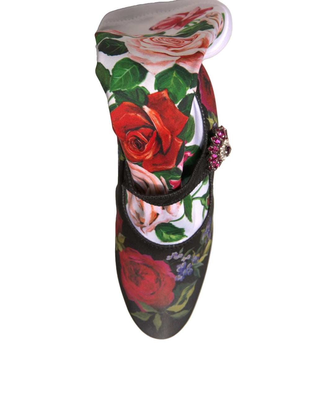 Dolce & Gabbana Black Floral Socks Crystal Boots Jersey Shoes - EU38/US7.5