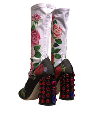 Dolce & Gabbana Black Floral Socks Crystal Boots Jersey Shoes - EU38/US7.5