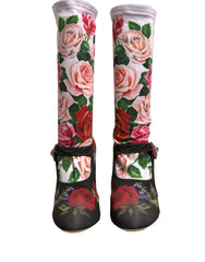 Dolce & Gabbana Black Floral Socks Crystal Boots Jersey Shoes - EU38/US7.5 - Boots