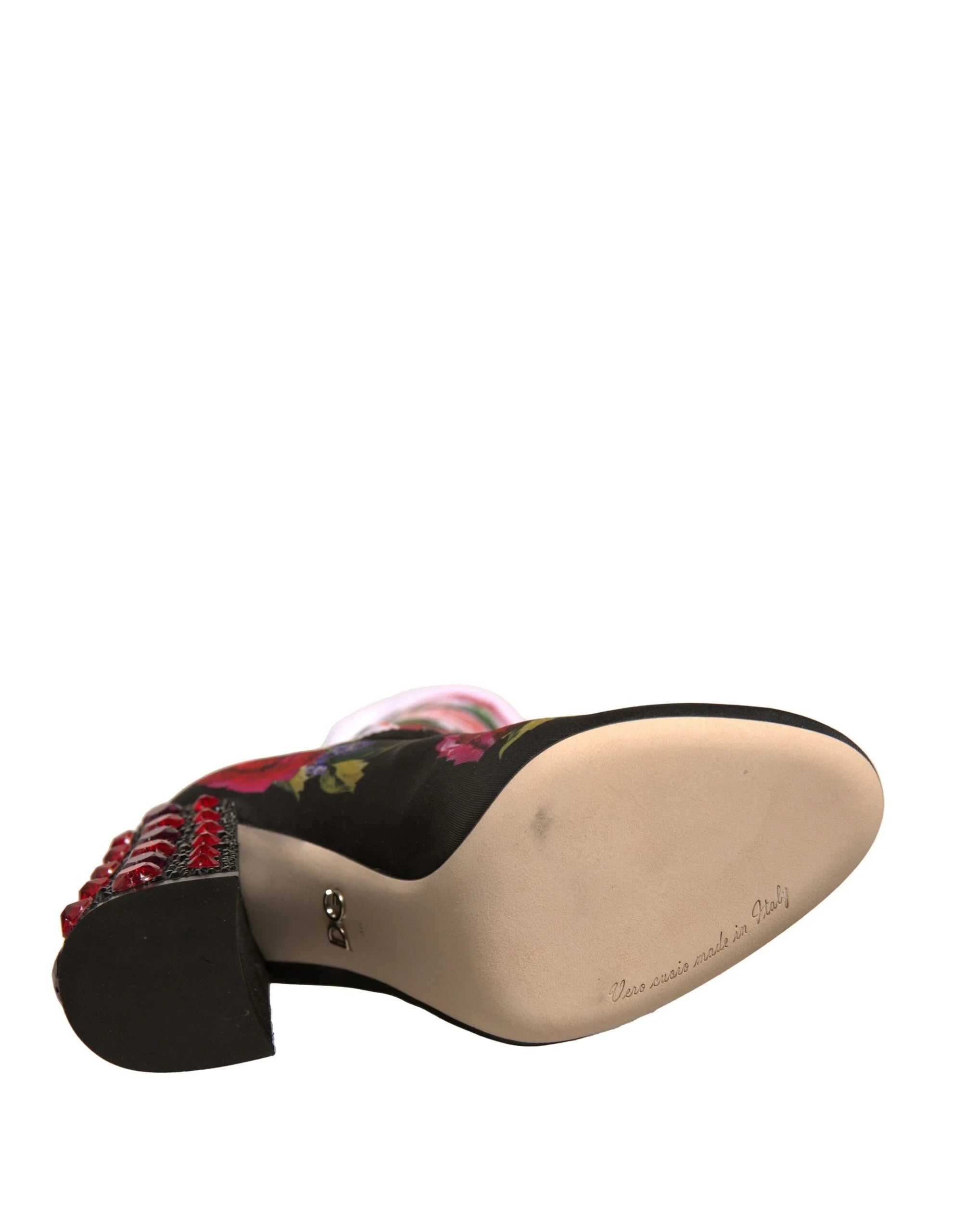 Dolce & Gabbana Black Floral Socks Crystal Boots Jersey Shoes - EU38/US7.5 - Boots