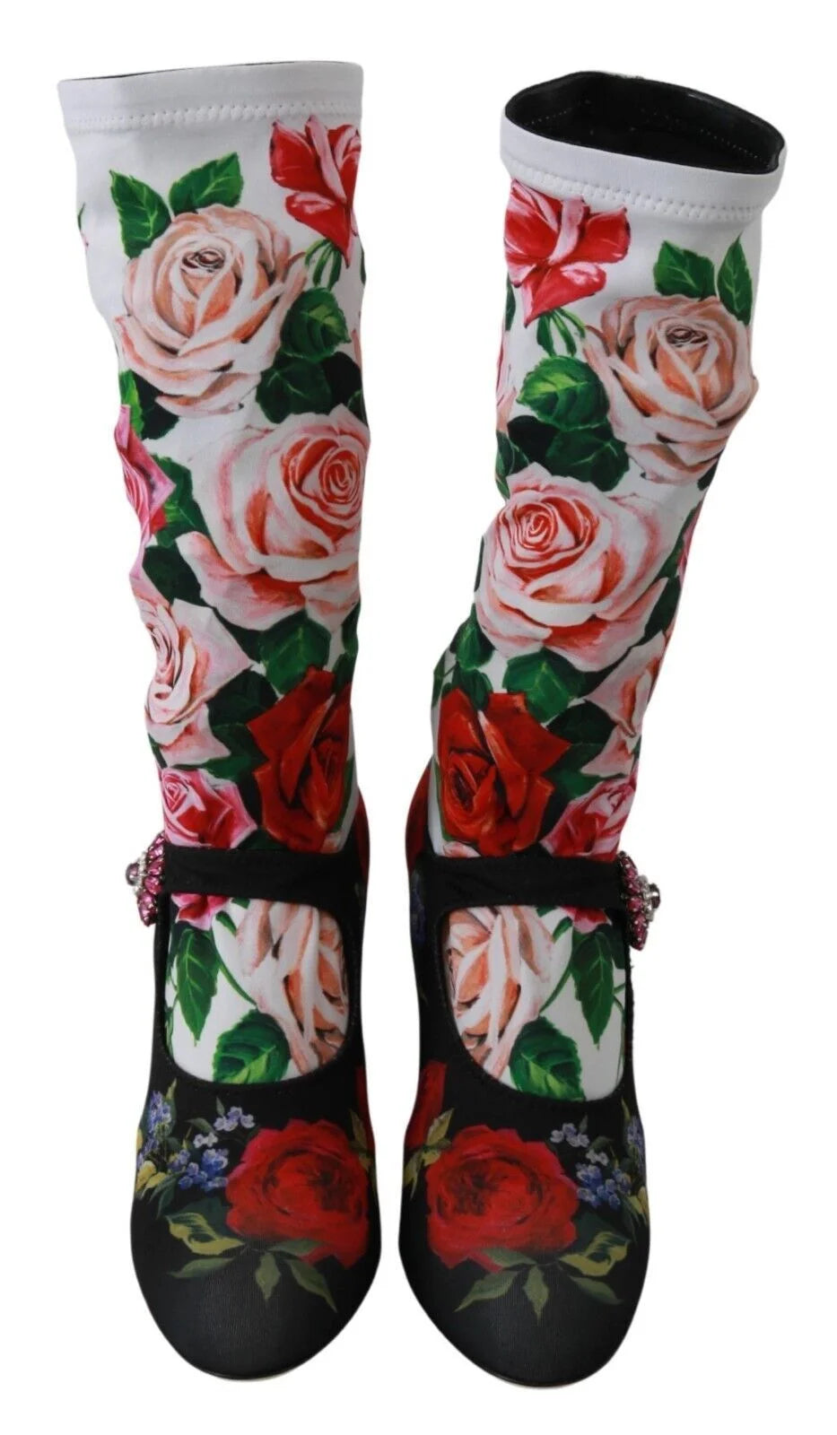 Dolce & Gabbana Black Floral Socks Crystal Jersey Boots Shoes - EU38/US7.5