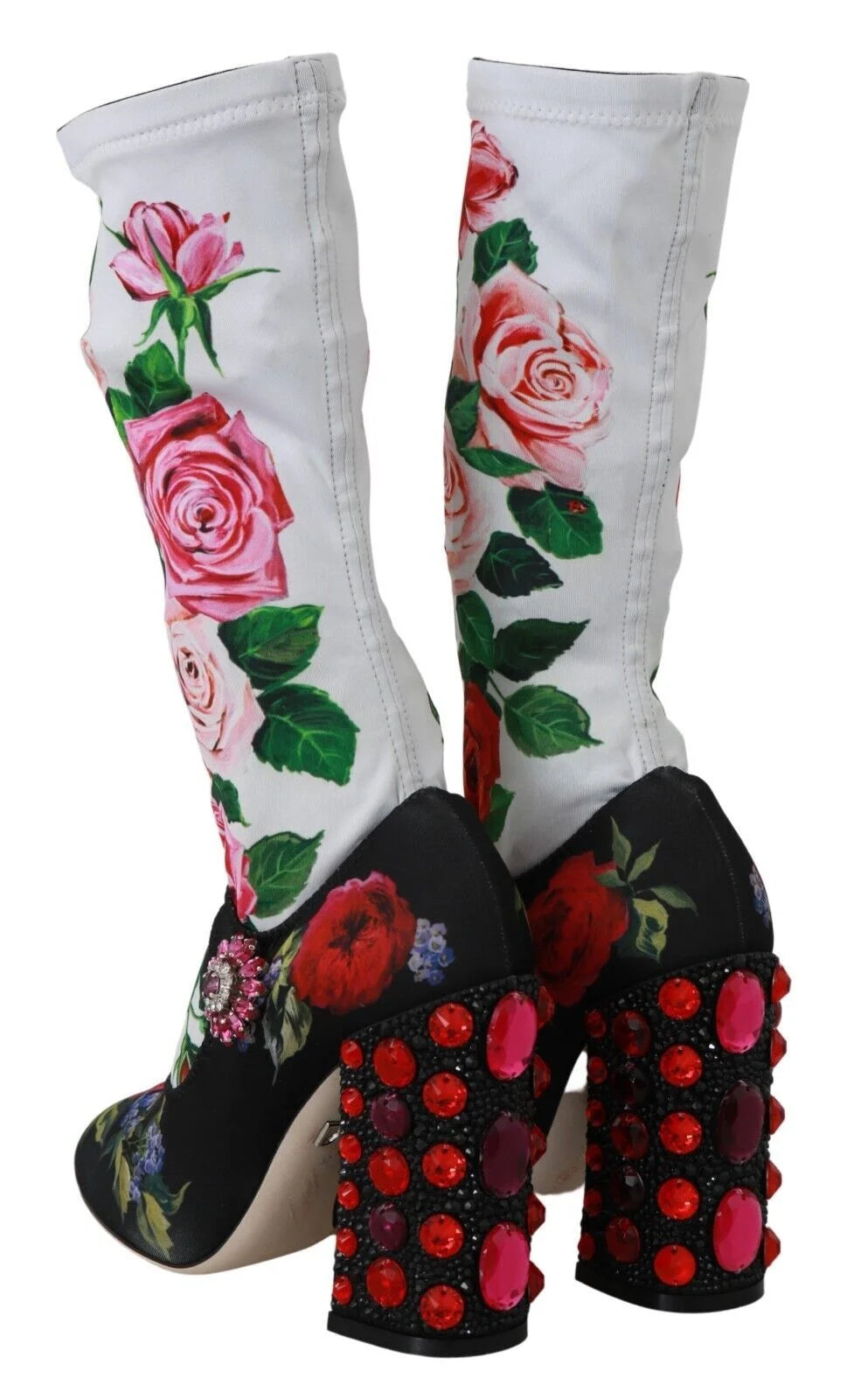 Dolce & Gabbana Black Floral Socks Crystal Jersey Boots Shoes - EU38/US7.5