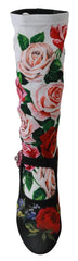 Dolce & Gabbana Black Floral Socks Crystal Jersey Boots Shoes - EU38/US7.5