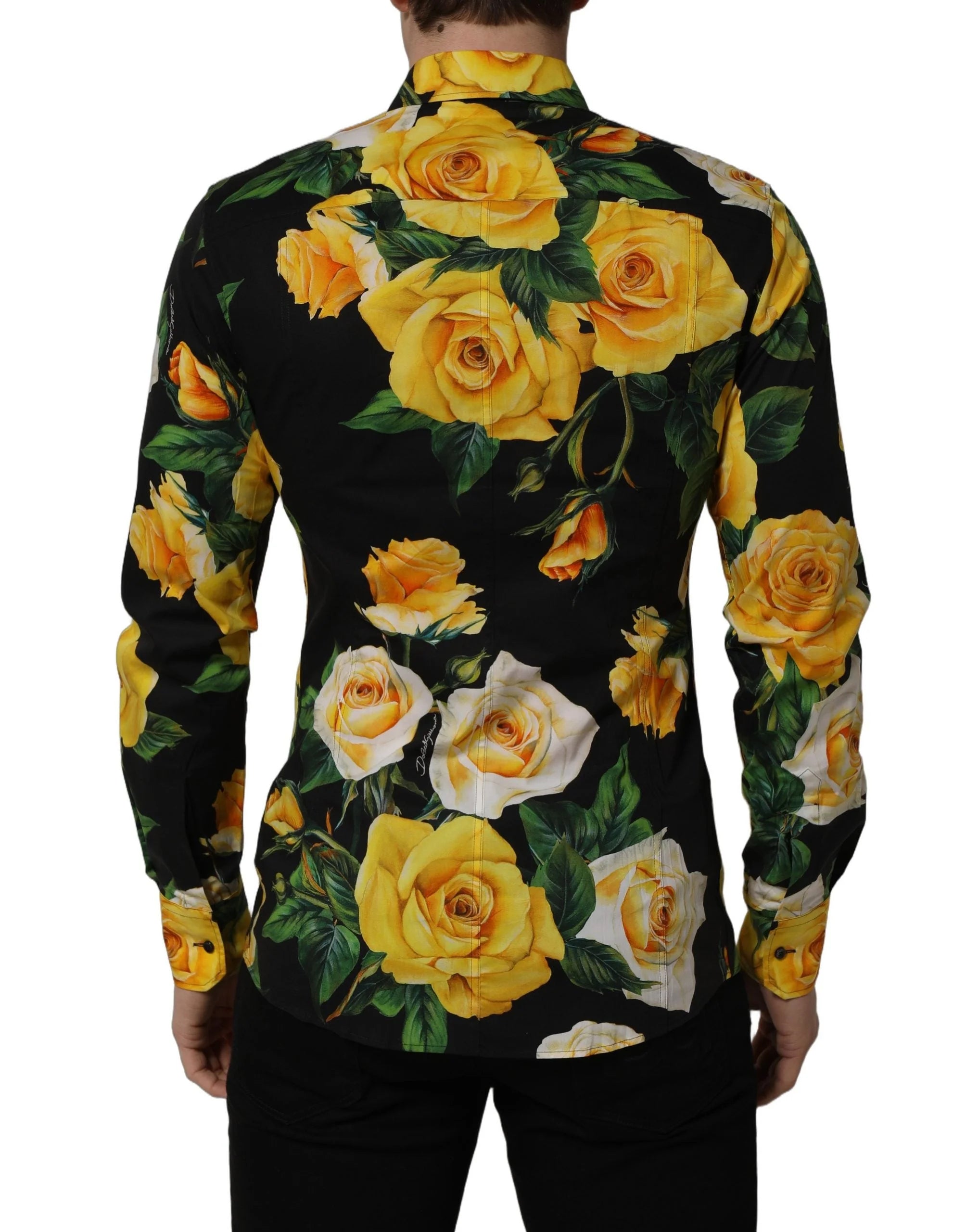 Dolce & Gabbana Black Floral Stretch Cotton SICILIA Fit Dress Shirt - IT40 | M