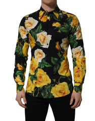 Dolce & Gabbana Black Floral Stretch Cotton SICILIA Fit Dress Shirt - IT40 | M