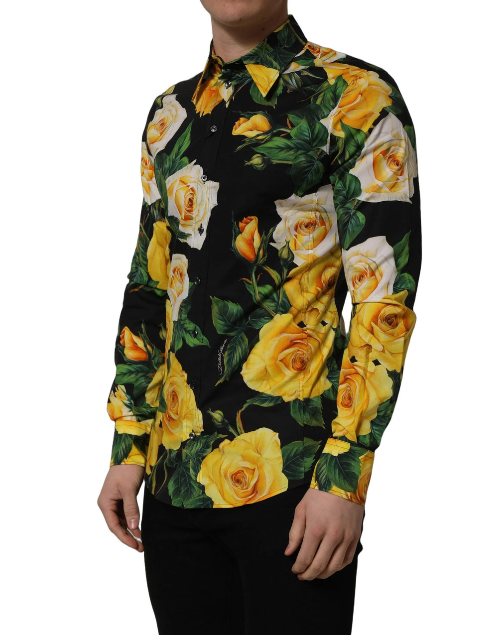 Dolce & Gabbana Black Floral Stretch Cotton SICILIA Fit Dress Shirt - IT40 | M