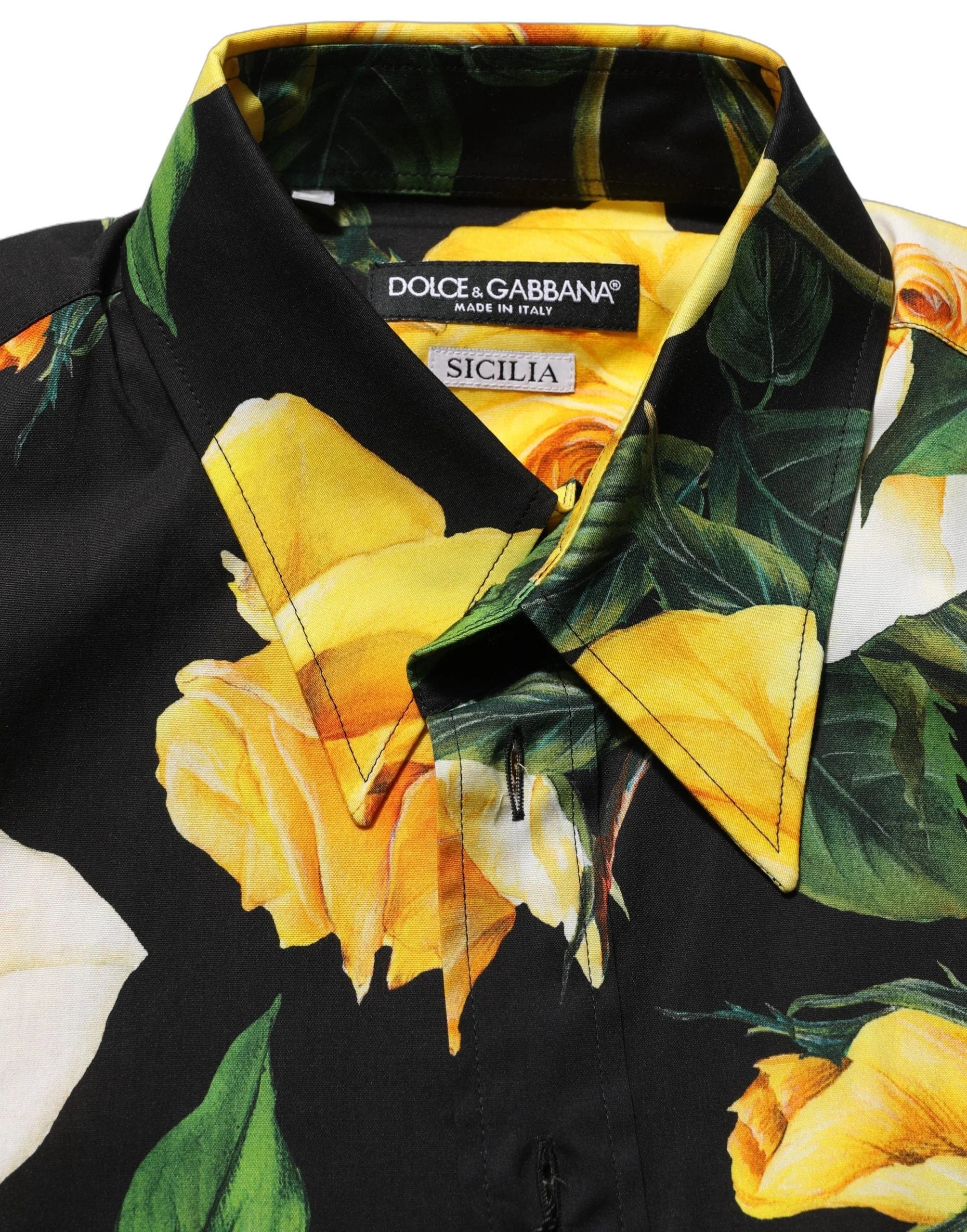 Dolce & Gabbana Black Floral Stretch Cotton SICILIA Fit Dress Shirt - IT40 | M