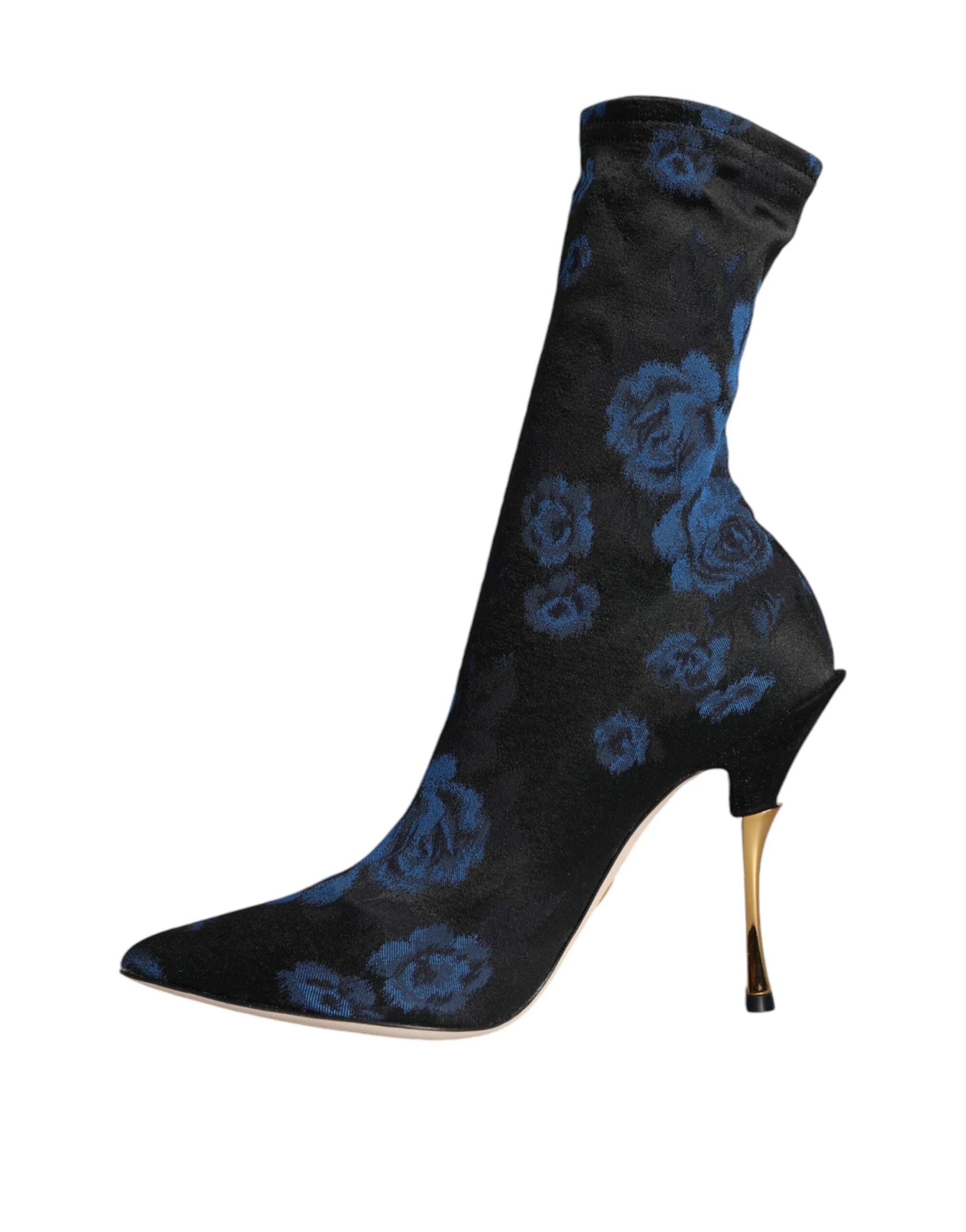 Dolce & Gabbana Black Floral Stretch Mid Calf Boots Shoes - EU38/US7.5 - Boots