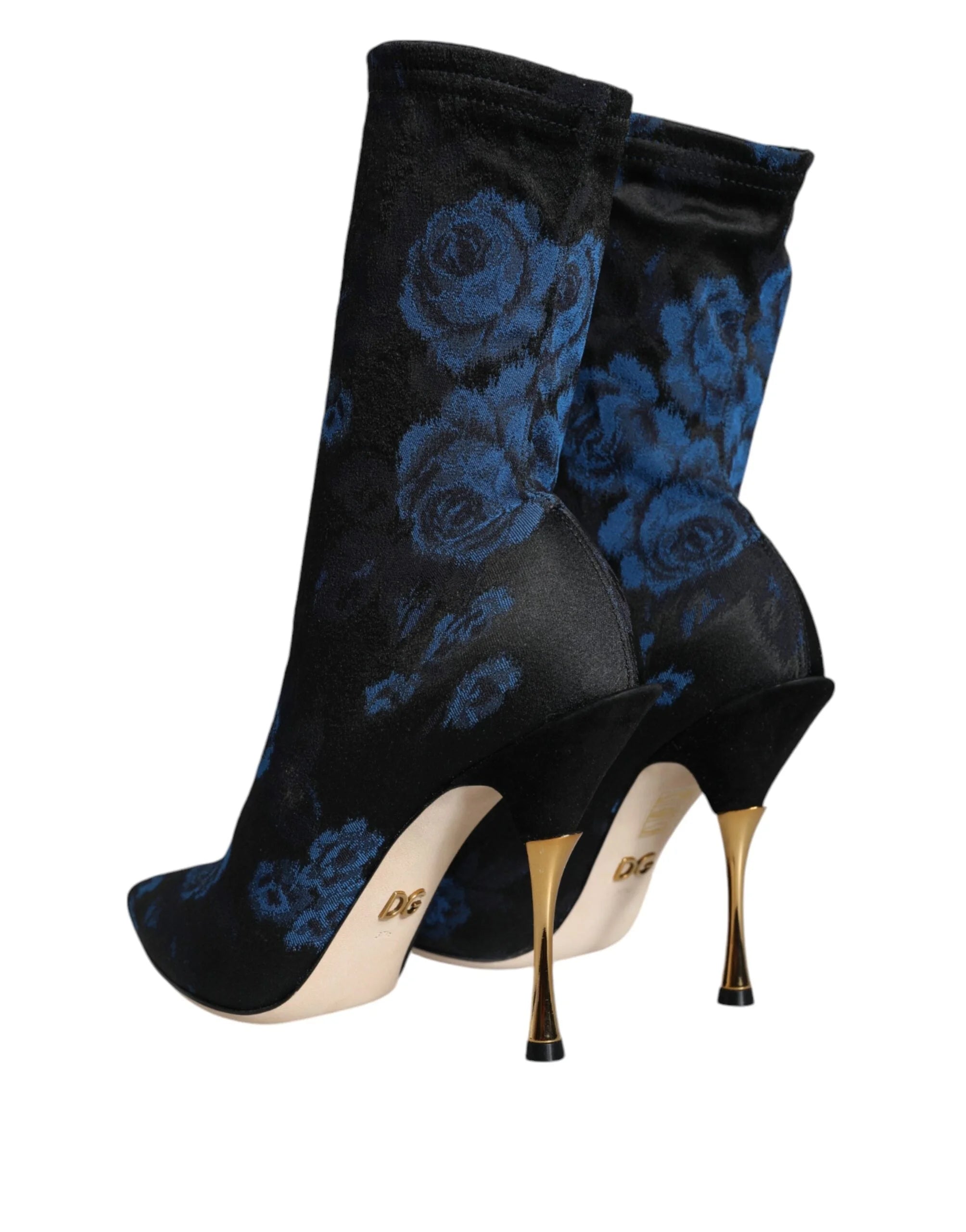 Dolce & Gabbana Black Floral Stretch Mid Calf Boots Shoes - EU38/US7.5 - Boots