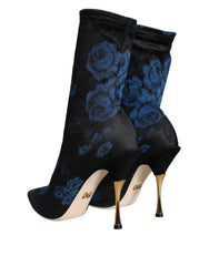 Dolce & Gabbana Black Floral Stretch Mid Calf Boots Shoes - EU38/US7.5 - Boots