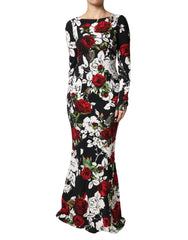 Dolce & Gabbana Black Floral Viscose Bodycon Long Gown Dress - IT42|M