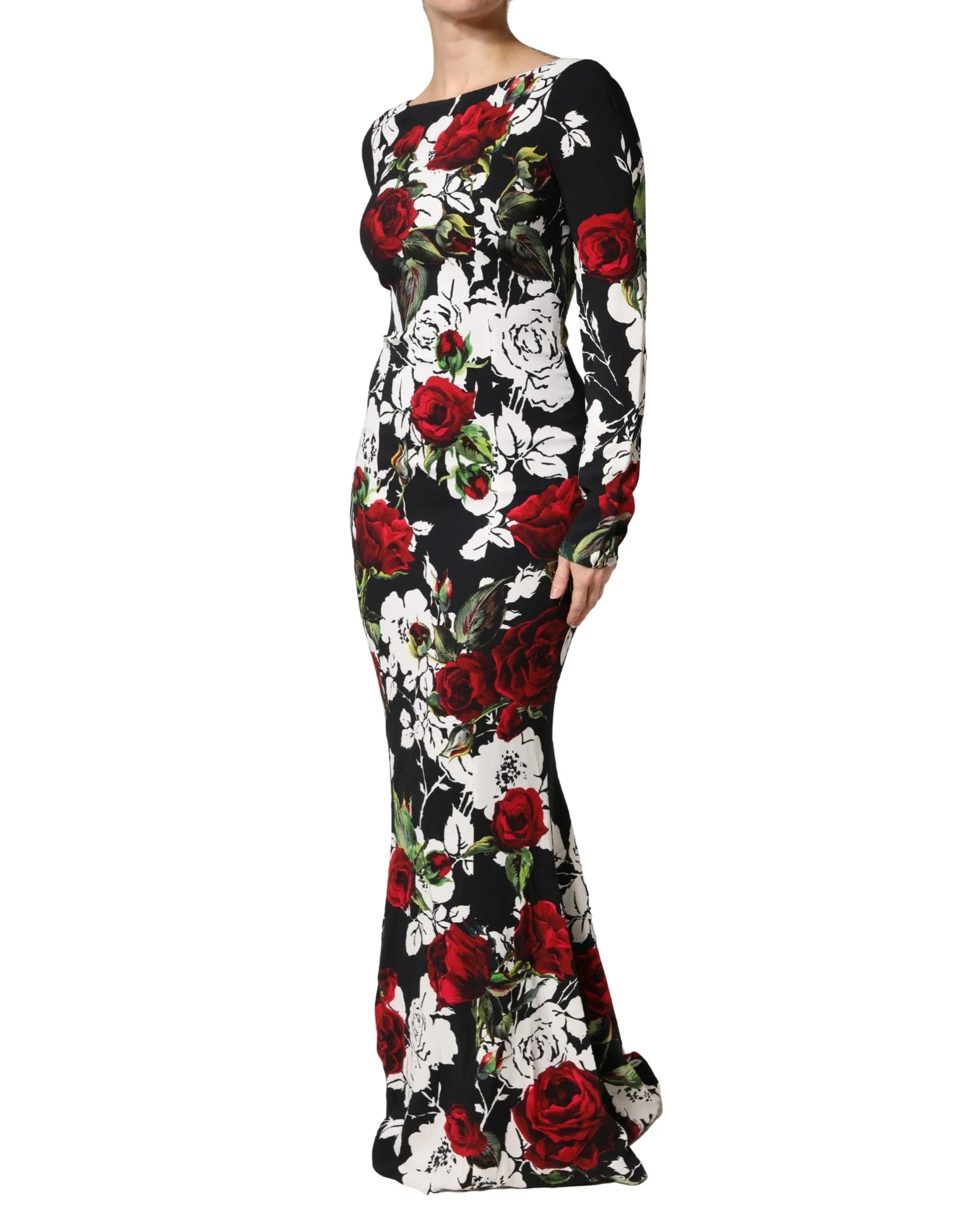 Dolce & Gabbana Black Floral Viscose Bodycon Long Gown Dress - IT42|M