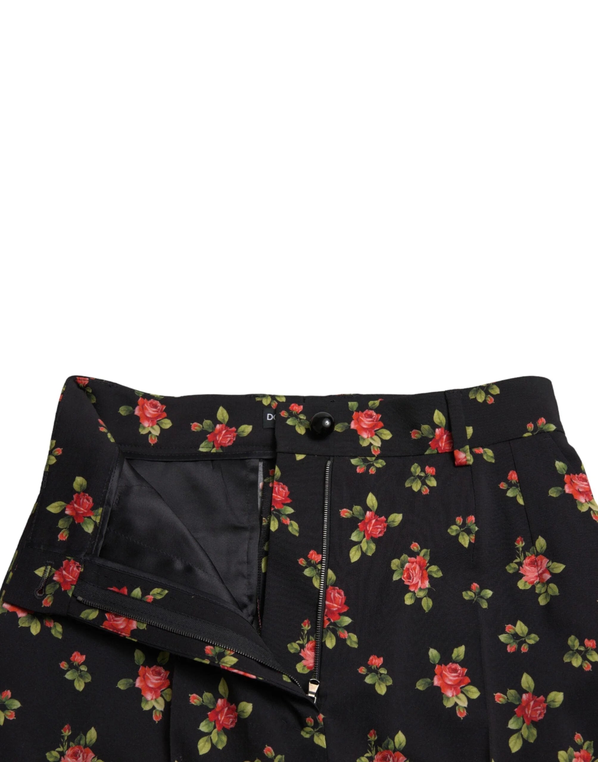 Dolce & Gabbana Black Floral Wool High Waist Tapered Pants - IT40|S - Trousers