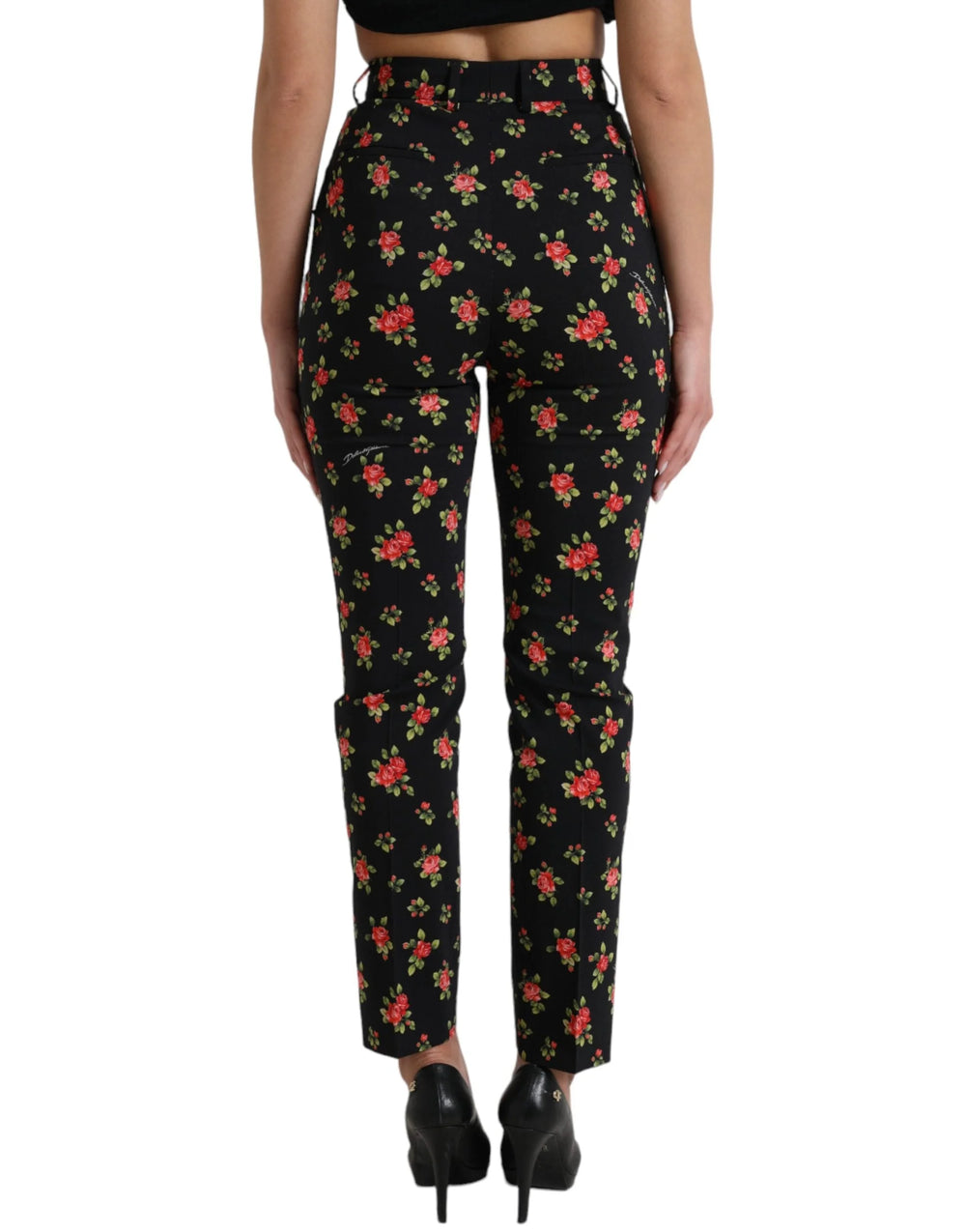 Dolce & Gabbana Black Floral Wool High Waist Tapered Pants - IT40|S - Trousers