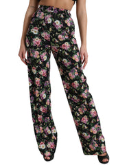 Dolce & Gabbana Black Floral Wool High Waist Wide Leg Pants - IT40|S - Trousers